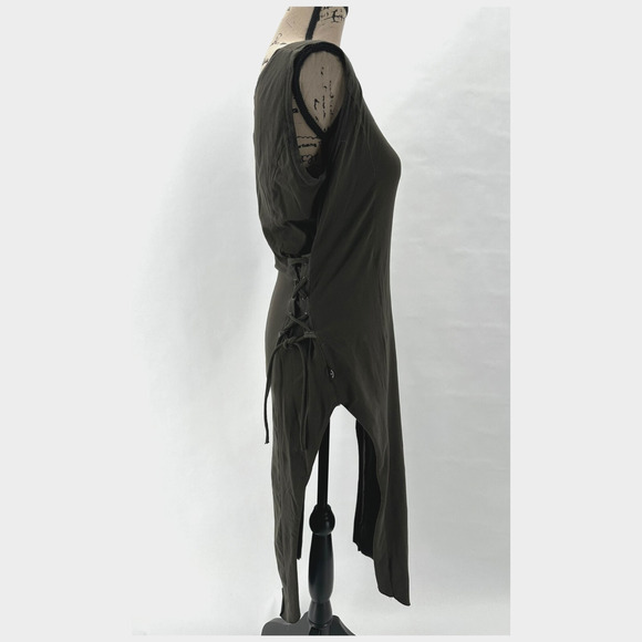 Psylo Festival Dress Womens 4 Lace Up Brown Midi Slits Rave Club Goth Ethical - Picture 2 of 10